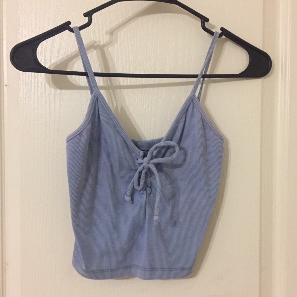 Blue Brandy Melville Lace Up Crop Top